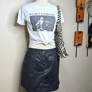 119 Kookai Black Denim Skirt Snap Button Zipper Size 40 (10-12 Us)